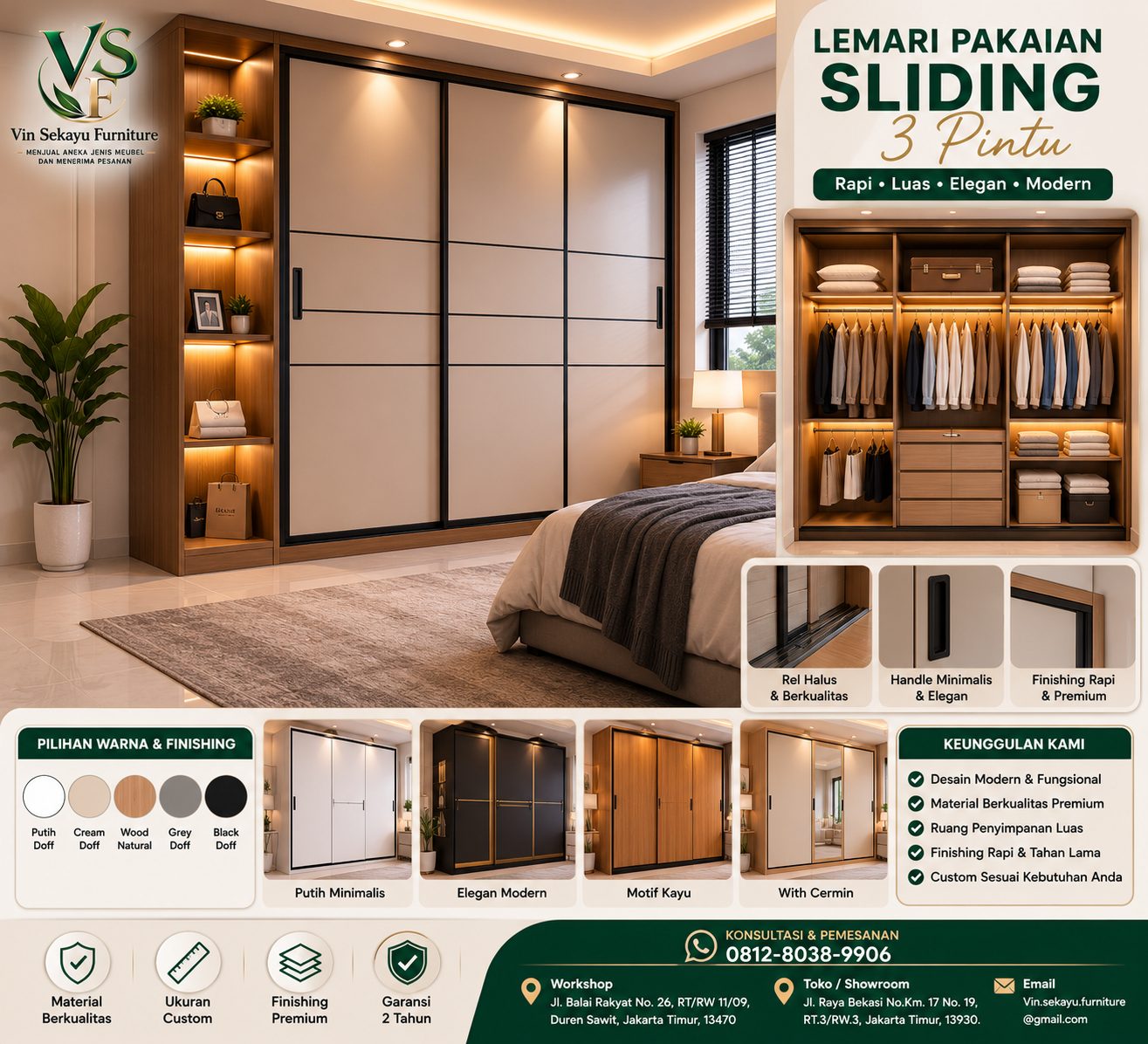 Lemari Pakaian Sliding 3 Pintu